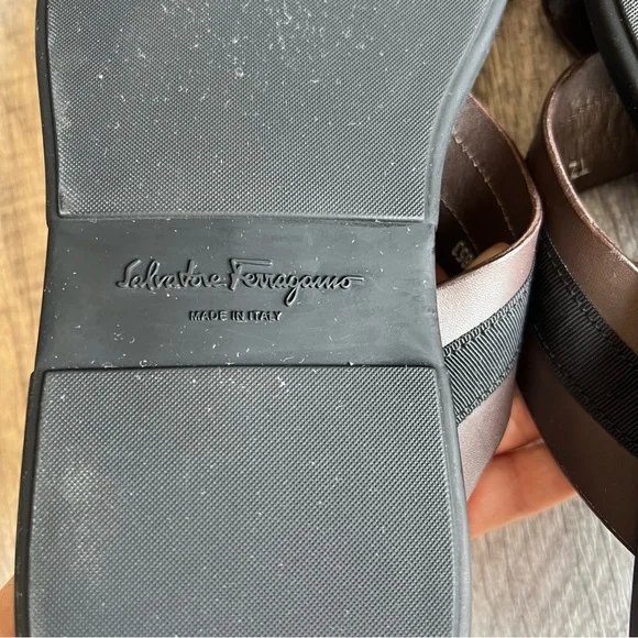 Salvatore Ferragamo Tolis Two-Tone Crisscross Sandals Brown Black Size 6